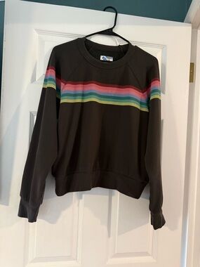 Marine Layer Black Sweatshirt with Rainbow Stripe